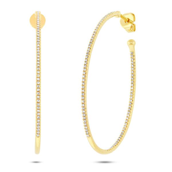 Shy Creation 14K Yellow Gold Diamond Oval Hoop Earrings Van Adams Jewelers Snellville, GA