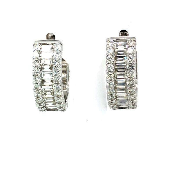 White Gold 14 Karat Small Hoop Diamond Hoop Earrings With 1.06Tw Baguette G/H Si2 Diamonds And 0.94Tw Round G/H Si2 Diamonds Van Adams Jewelers Snellville, GA