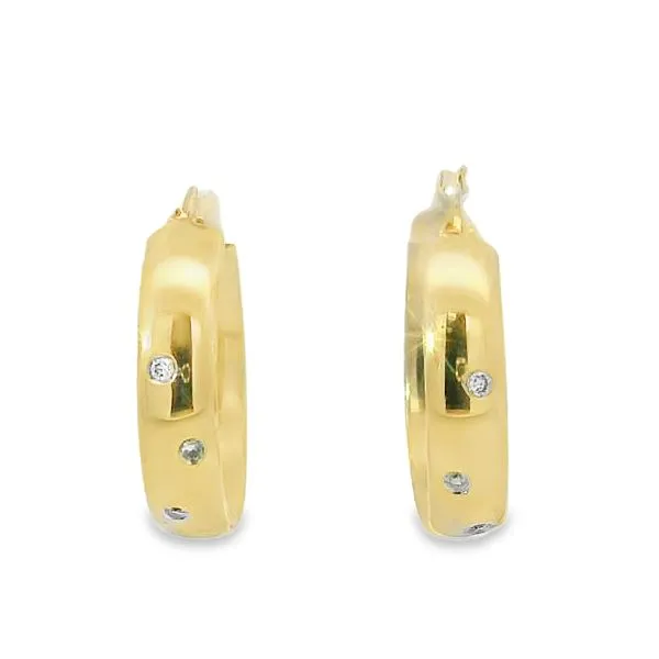 14K Gold Hoop Earrings with Punchset Diamonds Image 2 Van Adams Jewelers Snellville, GA