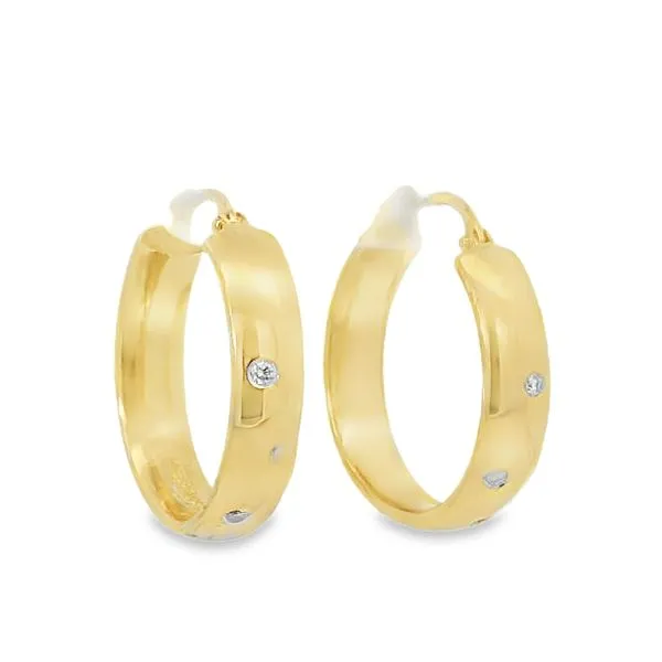 14K Gold Hoop Earrings with Punchset Diamonds Van Adams Jewelers Snellville, GA