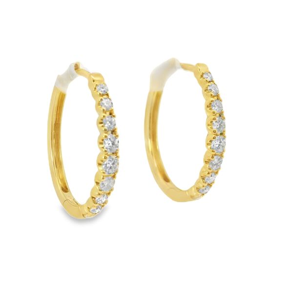 14K Yellow Gold Diamond Hoop Earrings Image 2 Van Adams Jewelers Snellville, GA