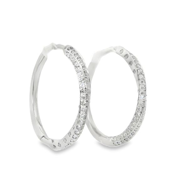 WHITE 14 KARAT MEDIUM HOOP DIAMOND HOOP EARRINGS Image 3 Van Adams Jewelers Snellville, GA