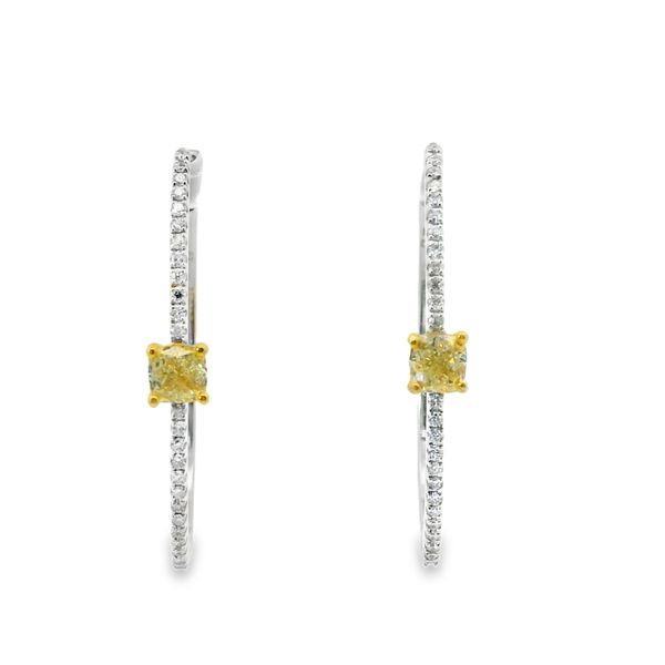 0.91TWT  YELLOW CUSHION AND WHITE DIAMONDS HOOP EARRINGS Image 2 Van Adams Jewelers Snellville, GA