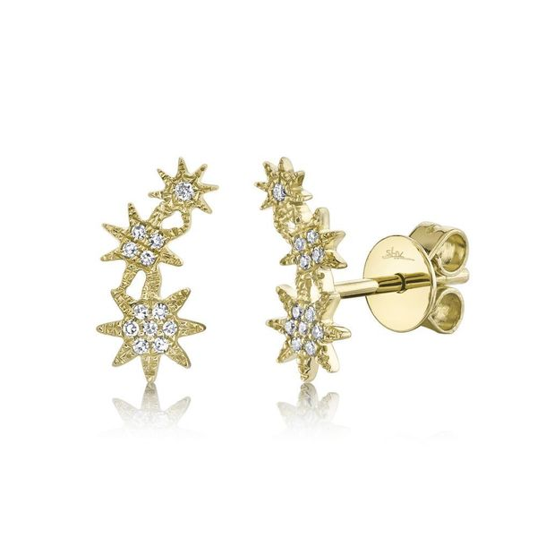 Shy Creation 14K Yellow Gold Diamond Triple Star Earrings Van Adams Jewelers Snellville, GA