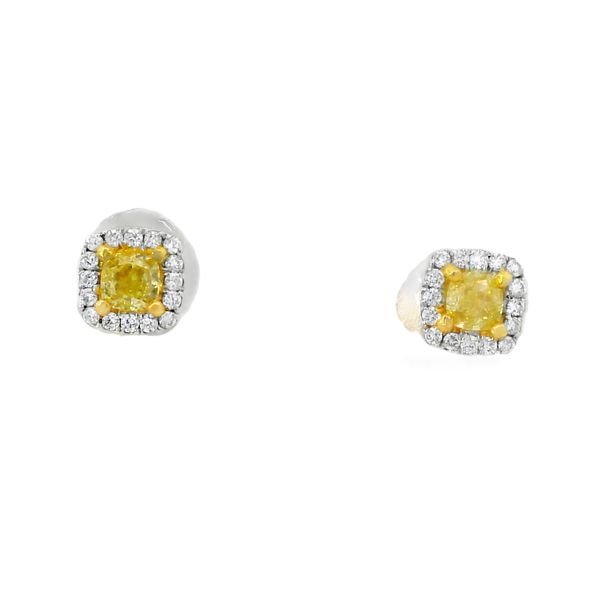 0.47TWT YELLOW AND WHITE DIAMONDS CUSHION STUD EARRINGS Van Adams Jewelers Snellville, GA