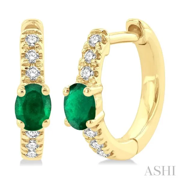 Oval Shape Gemstone & Petite Diamond Huggie Fashion Earrings Van Adams Jewelers Snellville, GA