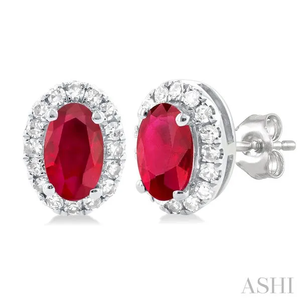 Oval Shape Gemstone & Halo Diamond Stud Earrings Van Adams Jewelers Snellville, GA
