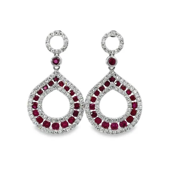 White 14 Karat Diamond And Ruby Earrings Van Adams Jewelers Snellville, GA