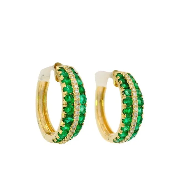 Emerald and Diamond Triple Row Hoop Earrings Image 2 Van Adams Jewelers Snellville, GA