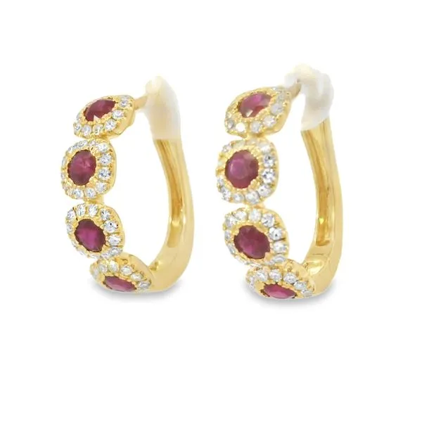 YELLOW 14 KARAT RUBY AND DIAMOND HUGGIE EARRINGS Image 2 Van Adams Jewelers Snellville, GA
