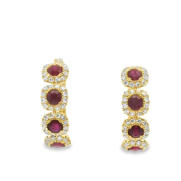 YELLOW 14 KARAT RUBY AND DIAMOND HUGGIE EARRINGS Van Adams Jewelers Snellville, GA