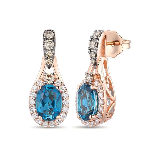 Le Vian Chocolatier® Earrings featuring Deep Sea Blue Topaz™ Chocolate diamonds® , Vanilla diamonds® set in 14K Strawberry Gold® Van Adams Jewelers Snellville, GA