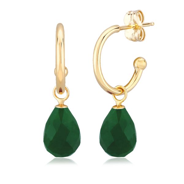 14K Yellow Gold Hoops with Emerald Charms Van Adams Jewelers Snellville, GA