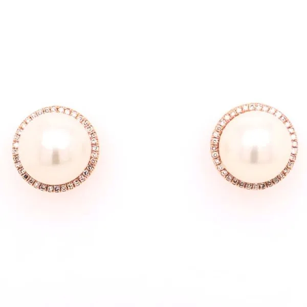 14k Rose Gold Diamond and Pearl Stud Earrings Van Adams Jewelers Snellville, GA