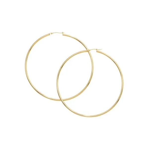 14 Karat Yellow Gold 70 mm x 2 mm Hoop Earrings Van Adams Jewelers Snellville, GA