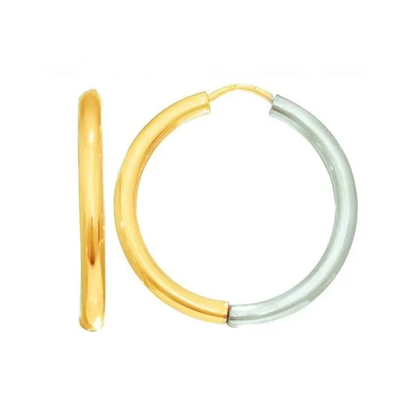 14 Karat White and Yellow Gold Reversible Hoop Earrings Van Adams Jewelers Snellville, GA