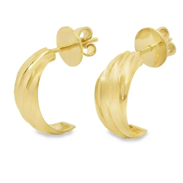 14K Yellow Gold Ridge Half Hoop Earrings Image 2 Van Adams Jewelers Snellville, GA