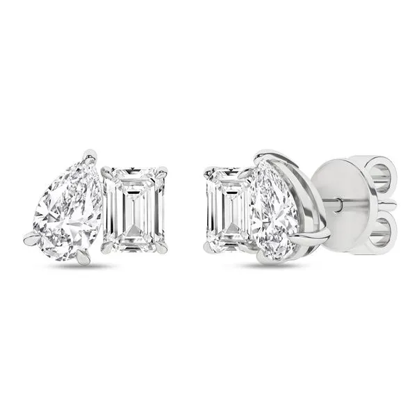 Toi et Moi Pear and Emerald Cut Lab Grown Diamond Earrings Van Adams Jewelers Snellville, GA