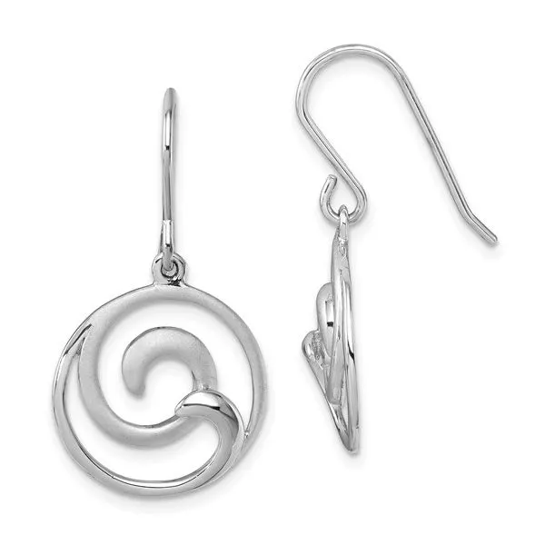 Sterling Silver Rhodium-Plated Polished and Brushed Double Wave Dangle Earrings Van Adams Jewelers Snellville, GA