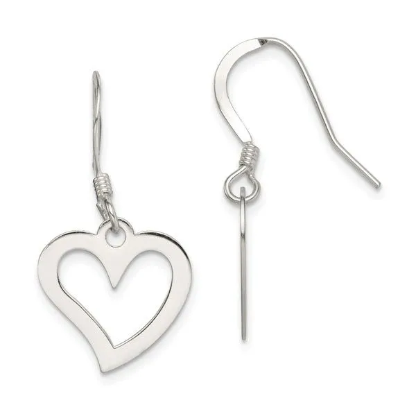 Sterling Silver Polished Heart Dangle Earrings Image 2 Van Adams Jewelers Snellville, GA
