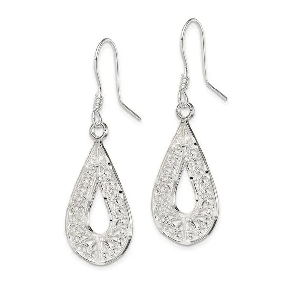 STERLING SILVER POLISHED TEXTURED D/C FILIGREE TEARDROP DANGLE EARRINGS Image 2 Van Adams Jewelers Snellville, GA