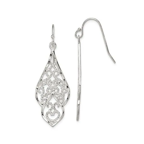 Sterling Silver Polished and Diamond-cut Fancy Filigree Dangle Earrings Van Adams Jewelers Snellville, GA