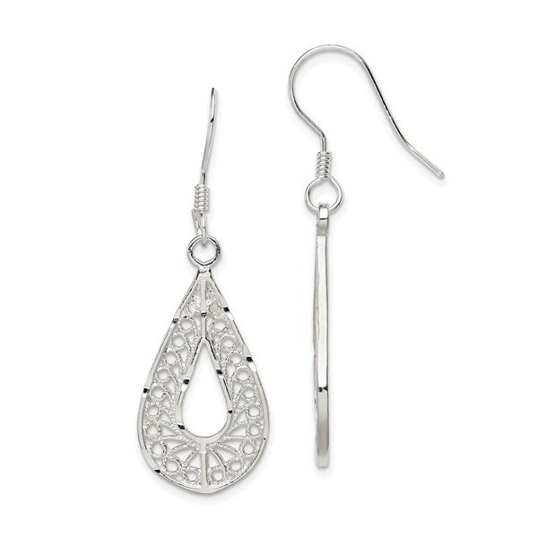STERLING SILVER POLISHED TEXTURED D/C FILIGREE TEARDROP DANGLE EARRINGS Van Adams Jewelers Snellville, GA