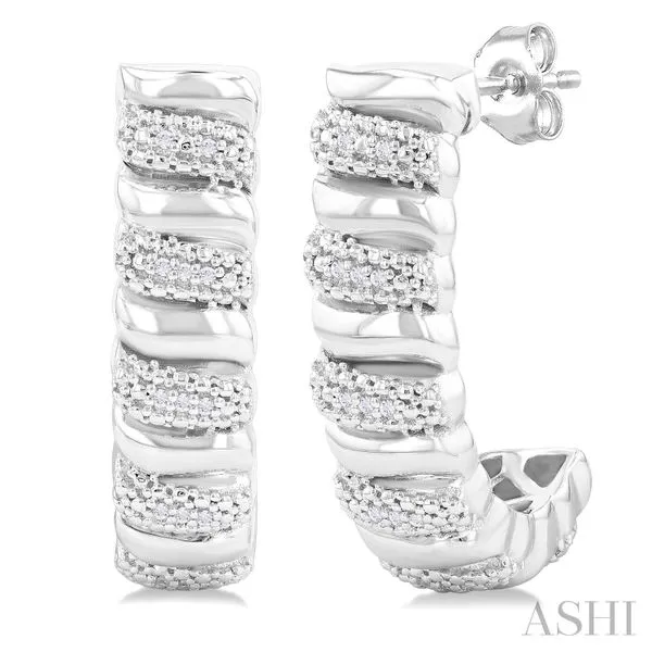 silver bold ribbed diamond half hoop earrings Van Adams Jewelers Snellville, GA