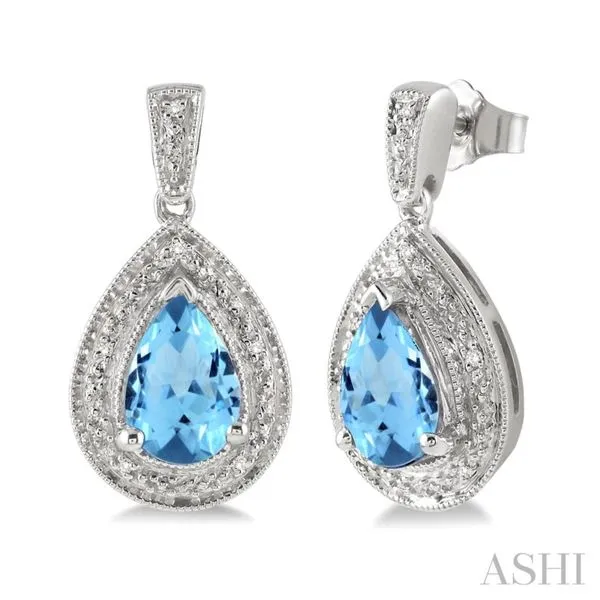 Pear Shape Silver Gemstone & Diamond Earrings Van Adams Jewelers Snellville, GA