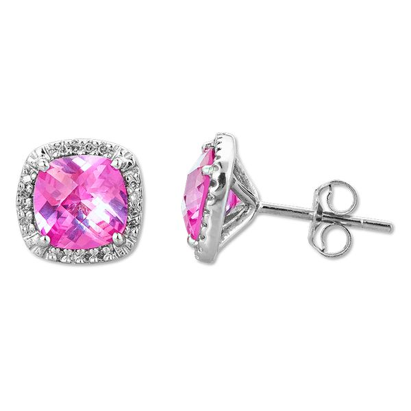 Sterling Silver Pink Quartz and Diamond Earrings Van Adams Jewelers Snellville, GA