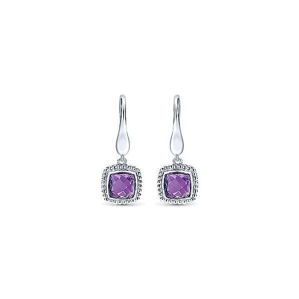 925 Sterling Silver Earrings with Cushion Cut Amethyst Drops Van Adams Jewelers Snellville, GA