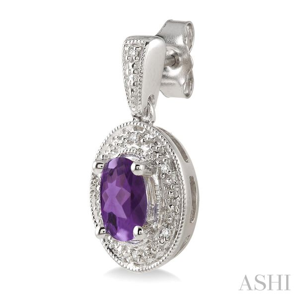 Silver Oval Shape Gemstone & Diamond Earrings Image 2 Van Adams Jewelers Snellville, GA