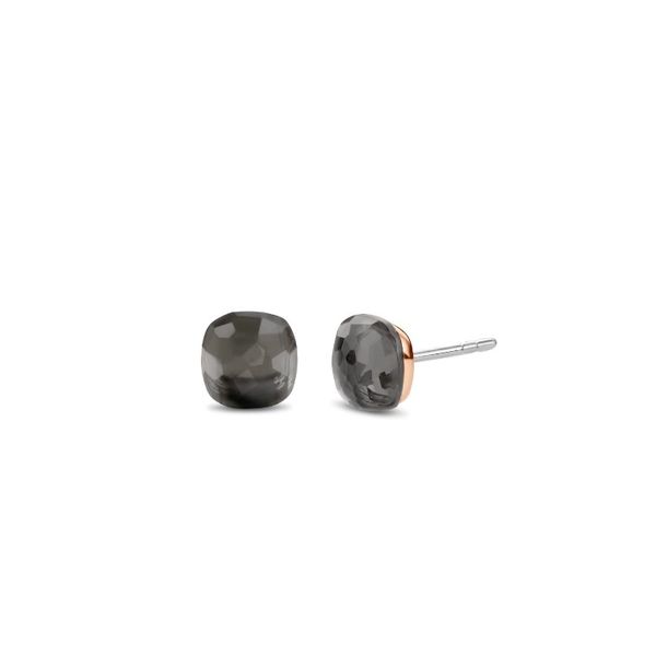 TiSento Silver and Rose Gold Plated Stud Earrings with Grey Stones Van Adams Jewelers Snellville, GA