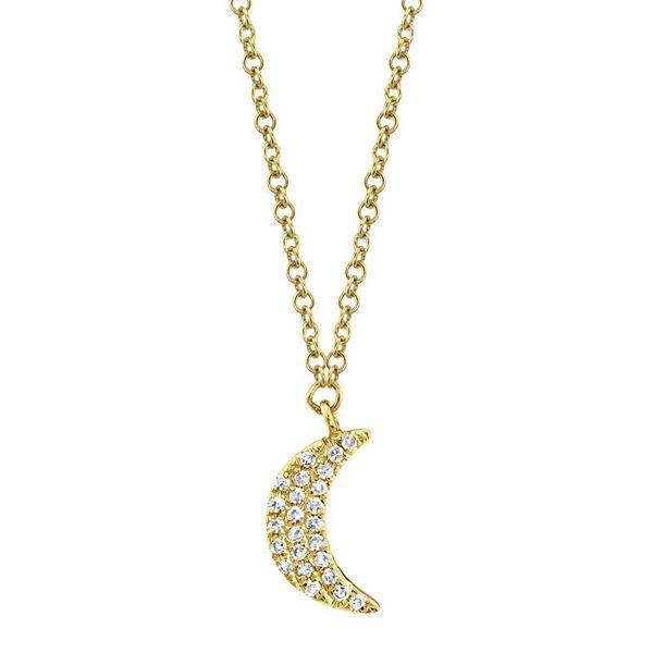 Shy Creation 14K Yellow Gold Diamond Crescent Moon Pendant Van Adams Jewelers Snellville, GA