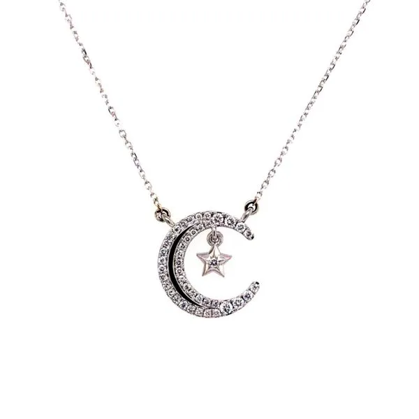 Van Adam's Collection 14K White Gold Diamond Crescent Moon Pendant Van Adams Jewelers Snellville, GA