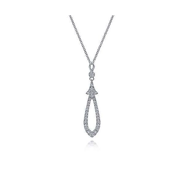 14K White Gold Diamond Pavé Teardrop Pendant Necklace Van Adams Jewelers Snellville, GA