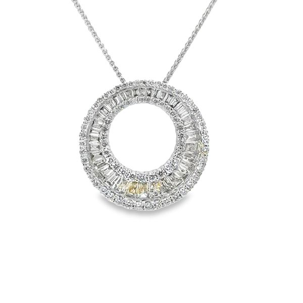 14 KT WHITE BAGUETTE AND ROUND DIAMOND NECKLACE Van Adams Jewelers Snellville, GA