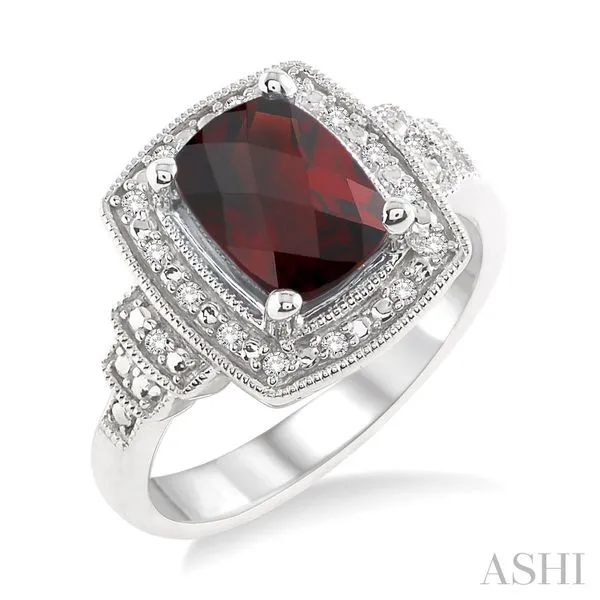 Silver Cushion Shape Gemstone & Diamond Ring Van Adams Jewelers Snellville, GA