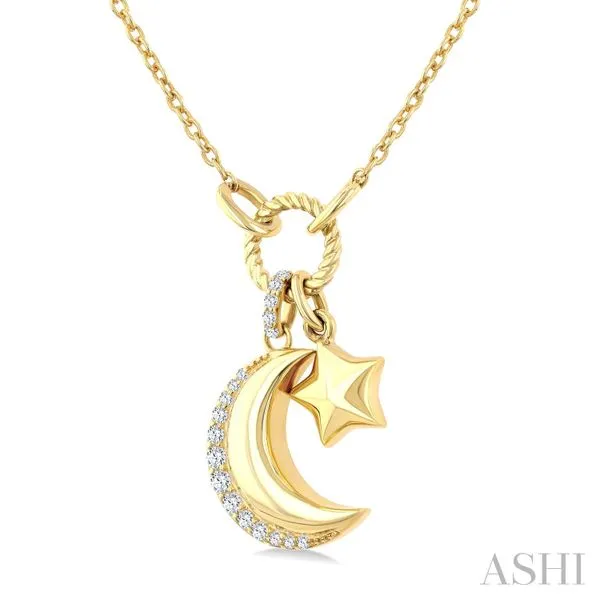 Crescent Moon & Star Charm Diamond Fashion Pendant Image 2 Van Adams Jewelers Snellville, GA