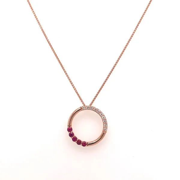 Rose Gold Ruby and Diamond Necklace Image 2 Van Adams Jewelers Snellville, GA