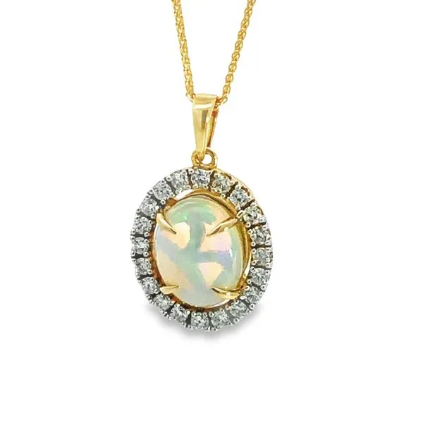 Yellow 10 Karat Oval Opal Necklace With Diamond Van Adams Jewelers Snellville, GA