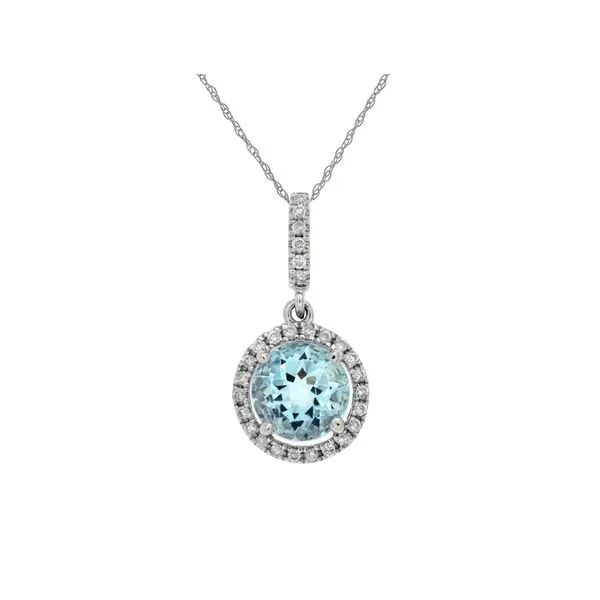 Aquamarine and Diamond Halo Necklace Van Adams Jewelers Snellville, GA