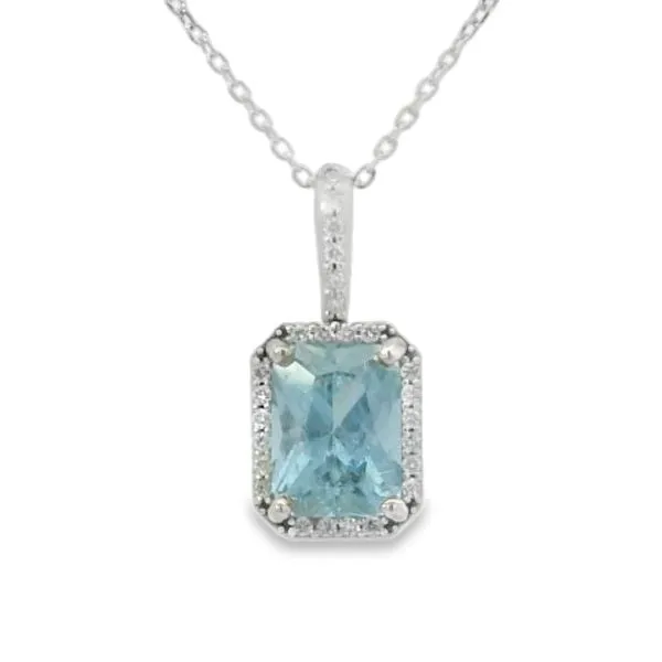 Blue Topaz Halo Necklace Image 2 Van Adams Jewelers Snellville, GA