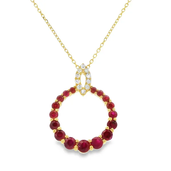 RUBY AND DIAMOND CIRCLE NECKLACE Van Adams Jewelers Snellville, GA