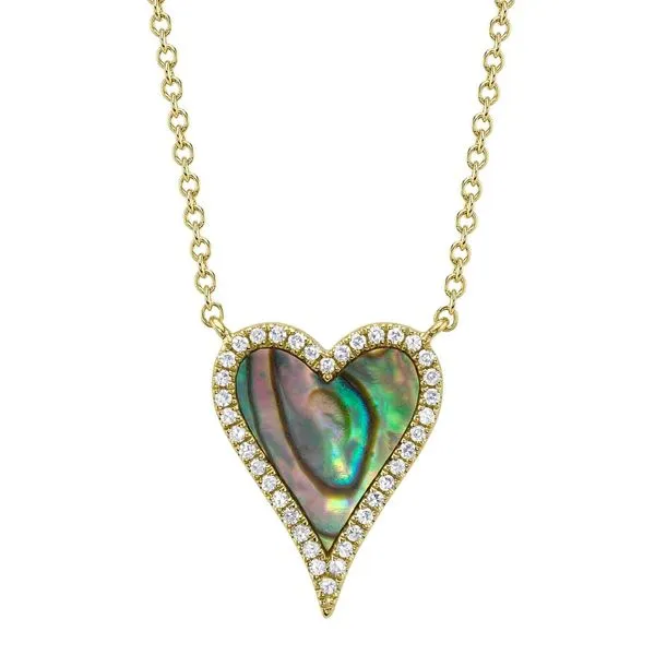 SHY Creation 14K Yellow Gold Heart Shaped Abalone Shell and Diamond Necklace Van Adams Jewelers Snellville, GA