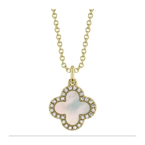 SHY CREATION DIAMOND & BLACK ONYX & MOTHER OF PEARL DOUBLE-SIDED CLOVER NECKLACE Van Adams Jewelers Snellville, GA