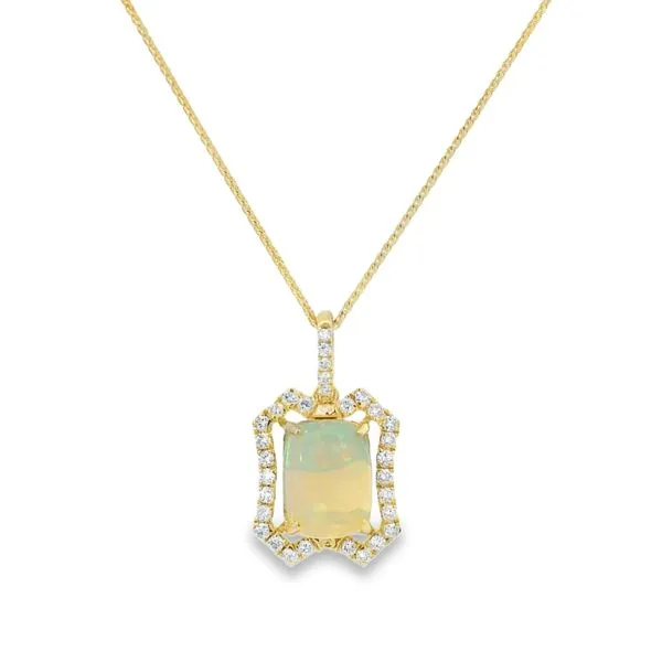 Yellow 14 Karat Opal And Diamond Necklace Image 2 Van Adams Jewelers Snellville, GA