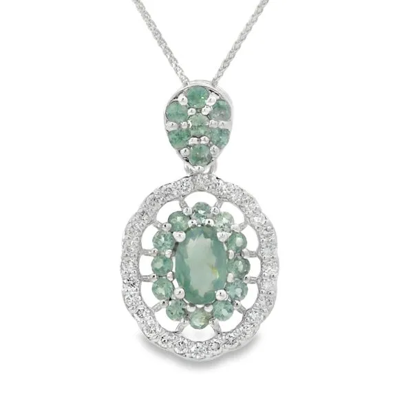 WHITE 14 KARAT COLORED GEMSTONE NECKLACE WITH ALEXANDRITES AND DIAMONDS Image 2 Van Adams Jewelers Snellville, GA