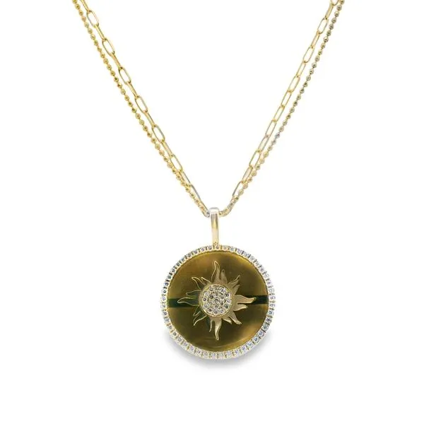 Yellow Gold Necklace with Round Tektite And Damonds Van Adams Jewelers Snellville, GA
