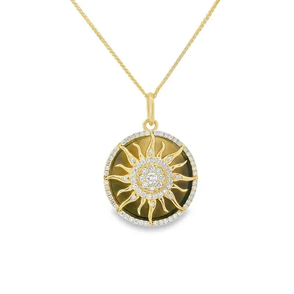 YELLOW 14 KARAT TEKTITE AND DIAMOND CIRCLE NECKLACE Van Adams Jewelers Snellville, GA